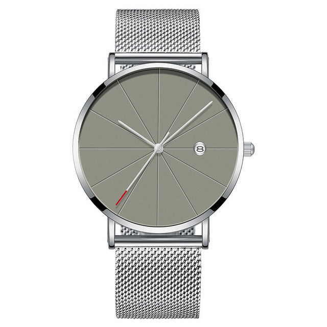 Ultra-Thin Men's Quartz Watch with Calendar – Casual Style, Stainless Steel Mesh Band