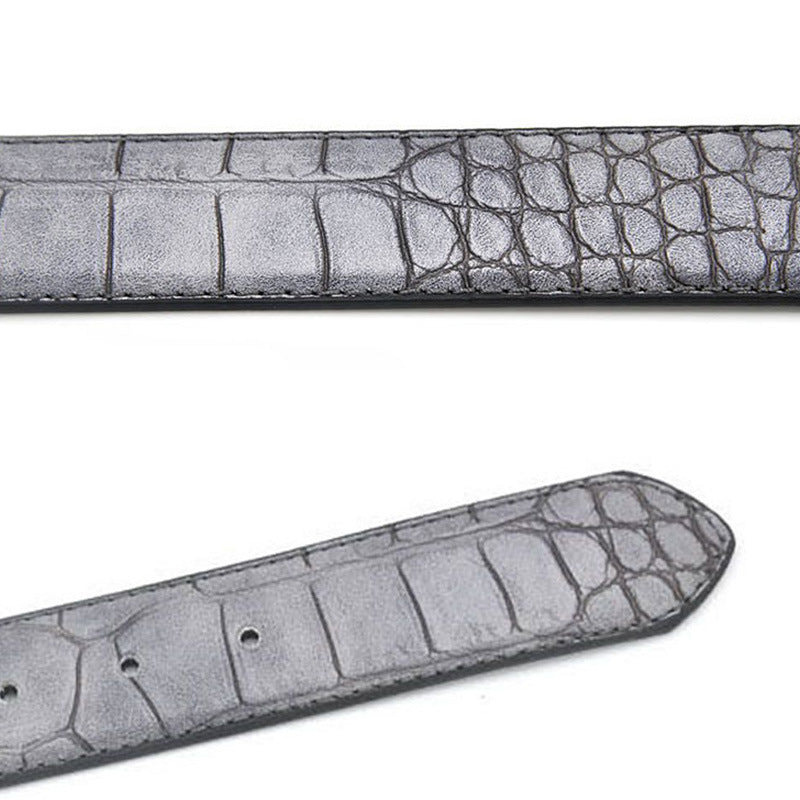 Men’s Fashion Split Leather Waist Belt – Faux Pattern Designer Style with Pin Buckle