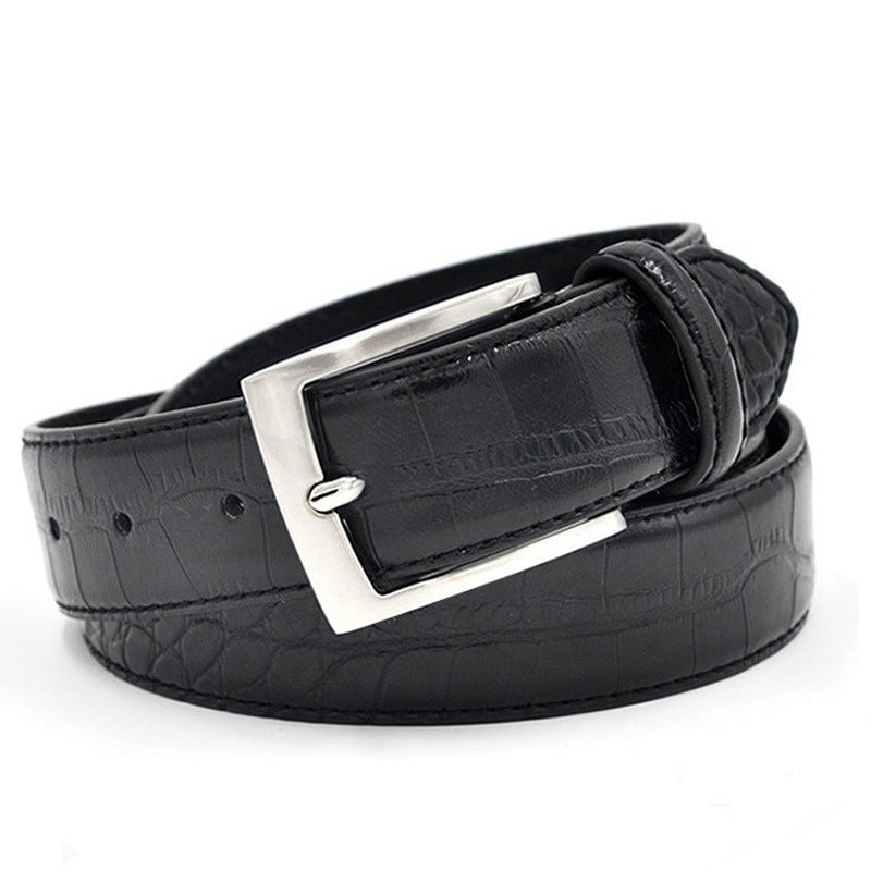 Men’s Fashion Split Leather Waist Belt – Faux Pattern Designer Style with Pin Buckle
