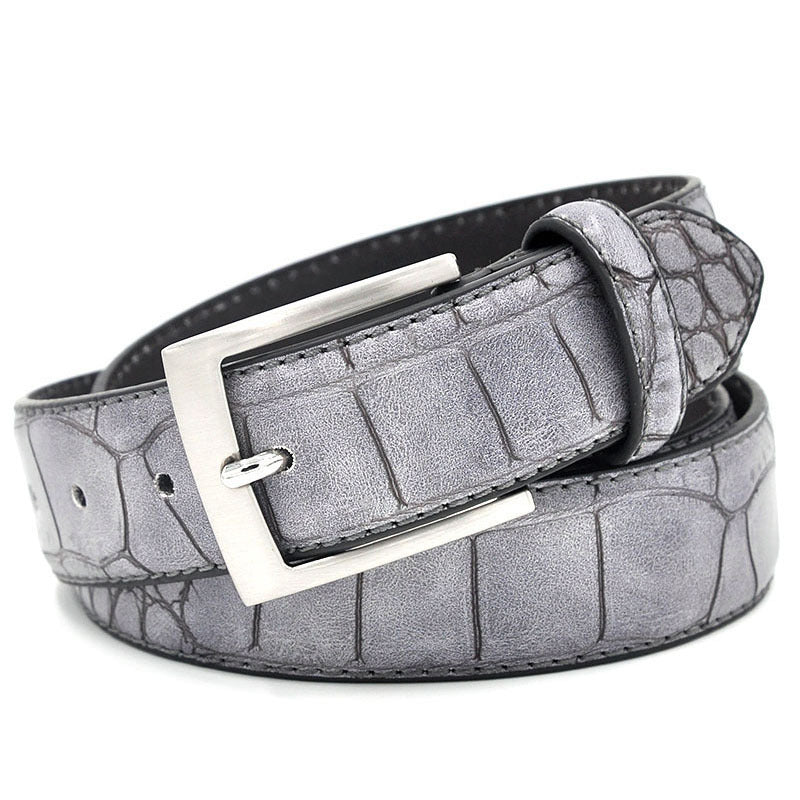 Men’s Fashion Split Leather Waist Belt – Faux Pattern Designer Style with Pin Buckle