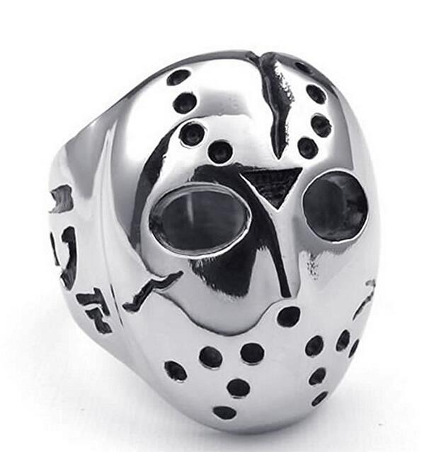 Men’s Friday the 13th Stainless Steel Biker Ring – Bold Geometric Statement for Horror Fans