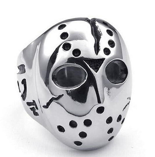 Men’s Friday the 13th Stainless Steel Biker Ring – Bold Geometric Statement for Horror Fans