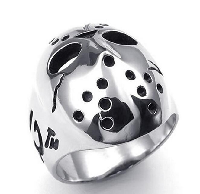 Men’s Friday the 13th Stainless Steel Biker Ring – Bold Geometric Statement for Horror Fans
