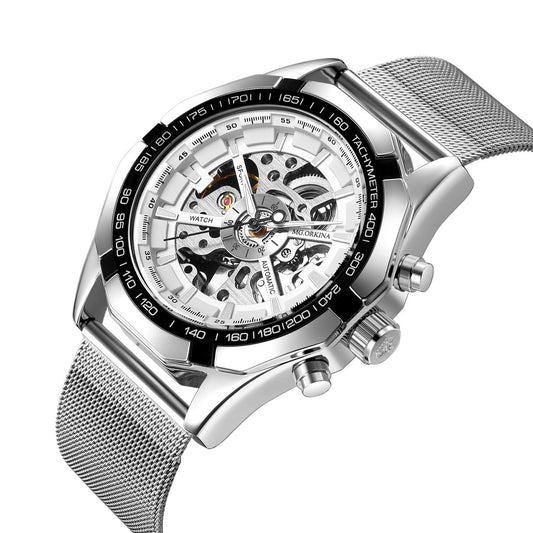 Luxury Full Hollow Automatic Mechanical Watch for Men – Tourbillon, Moon Phase, Calendar, Steel Band