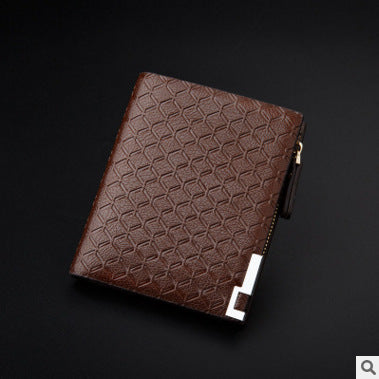 Men’s Short Business Wallet – Embossed PU Leather Plaid Design