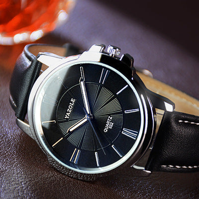 YAZOLE Men’s Fashion Quartz Watch – Luxury Business Wristwatch with 24-Hour Display, Leather Strap & Waterproof Design