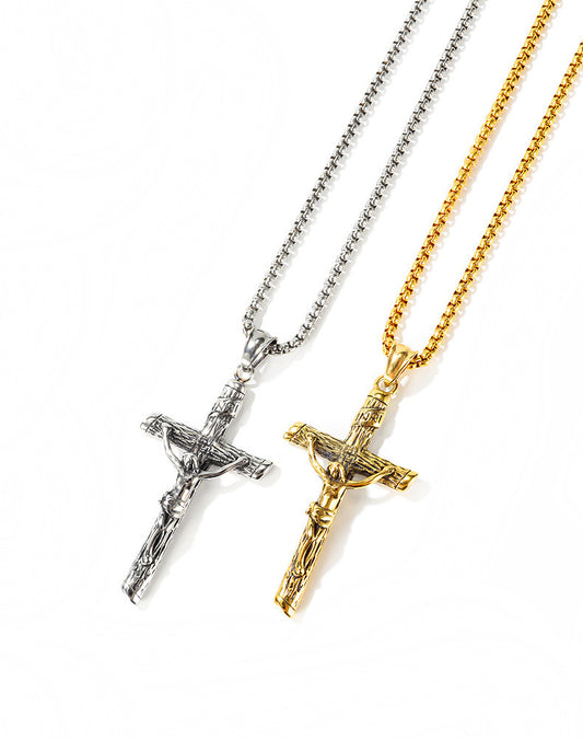 Christian Jesus Cross Pendant Necklace for Men – Classic Religious Titanium Steel Jewelry