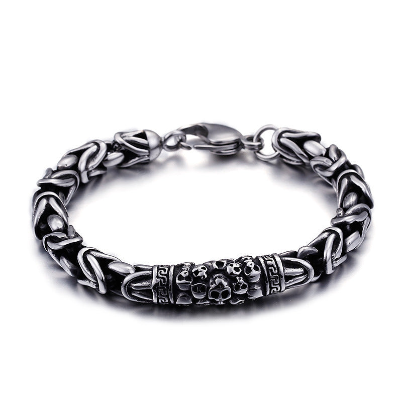 Men’s Gothic Skeleton Punk Metal Braided Chain Bracelet – Black Titanium Steel