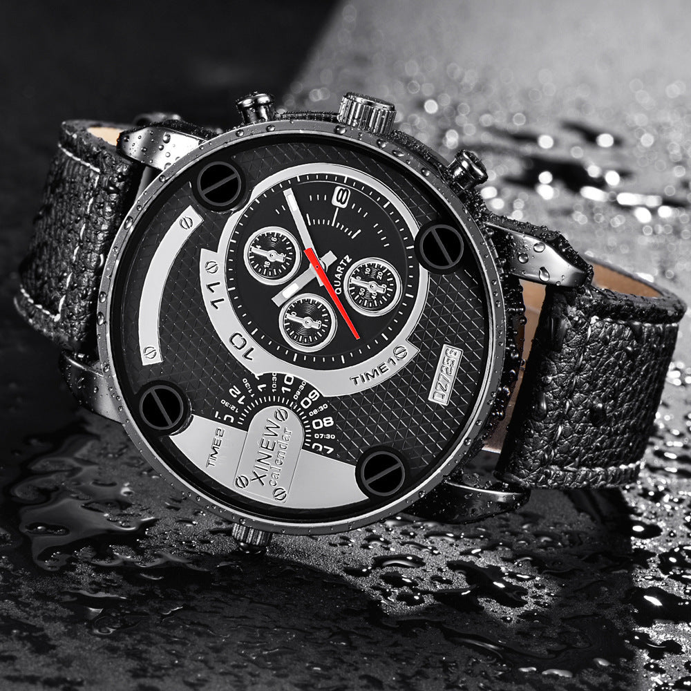 Men’s Big Fashion Leather Wristwatch – Date Function & Stylish Design