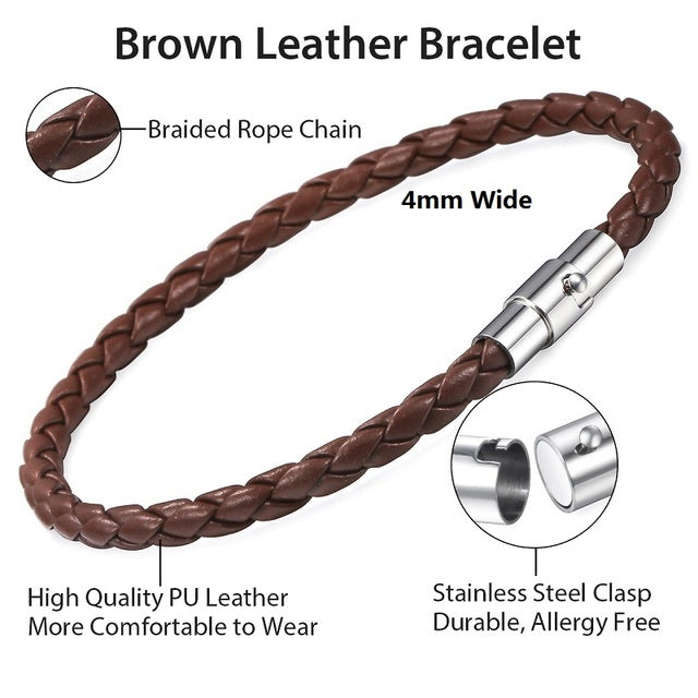 Men’s & Women’s Leather Braided Bracelet – Handwoven Street Style in Black or Brown