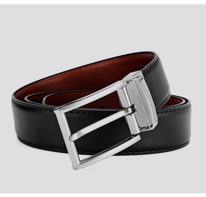 Men’s Genuine Leather Belt – Rotating Pin Buckle with Electroplated Embossed Finish