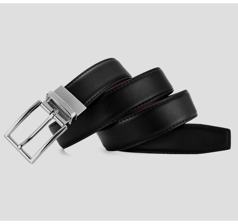 Men’s Genuine Leather Belt – Rotating Pin Buckle with Electroplated Embossed Finish