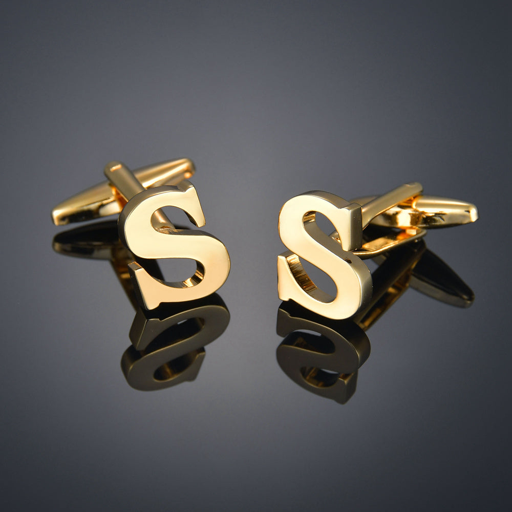 Gold Color Maple Leaves Letter Name Cufflinks for Men – French Style