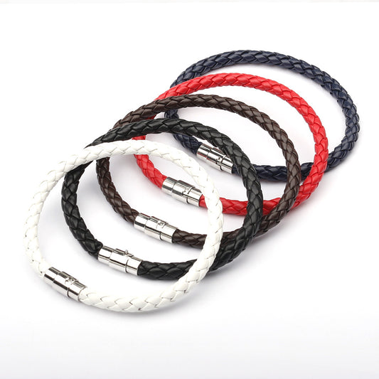 Magnetic Men’s 6-Cord Leather Braided Bracelet – Unisex Fashion with Silver Magnetic Clasp