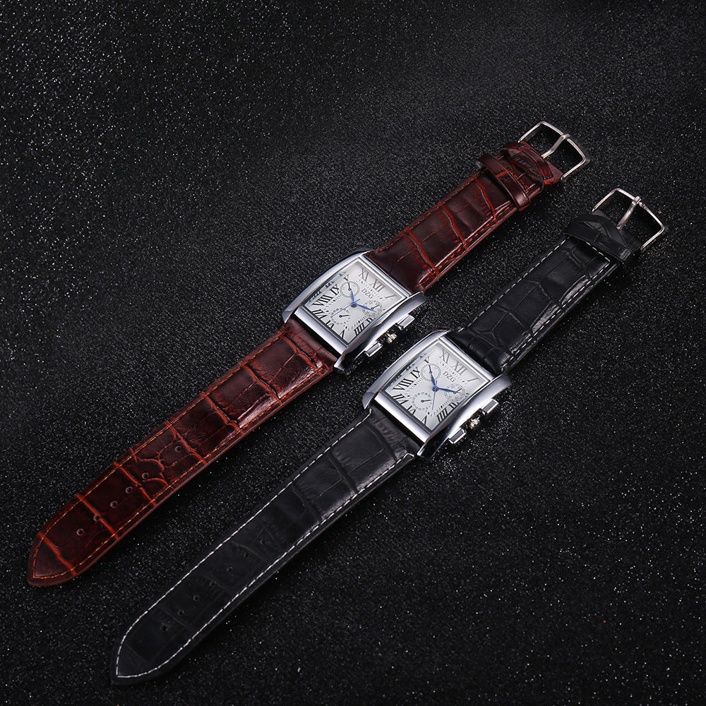 Men’s Roman Scale Three-Eyes Square Belt Watch – Classic and Stylish Timepiece