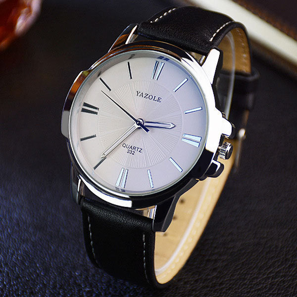 YAZOLE Men’s Fashion Quartz Watch – Luxury Business Wristwatch with 24-Hour Display, Leather Strap & Waterproof Design