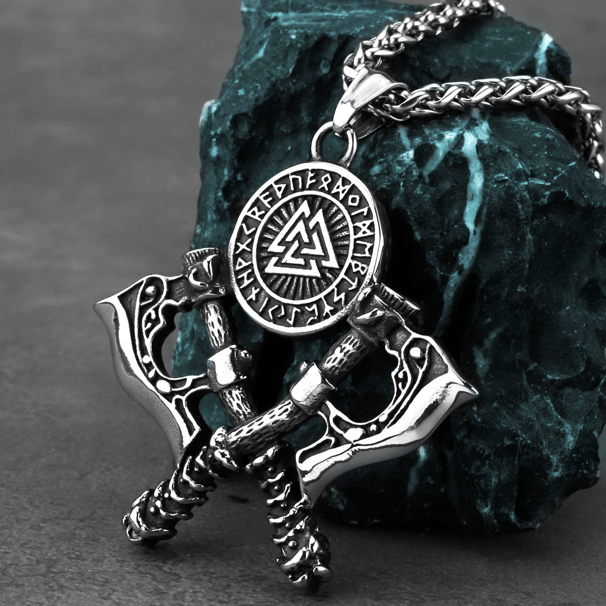 Men’s Double Axe Pendant Necklace – Stainless Steel Viking Style Titanium Steel Jewelry