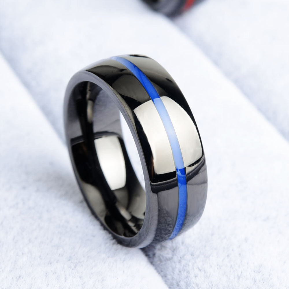 Men's Firefighter Ring – Stainless Steel Thin Blue Line Ring for First Responders
