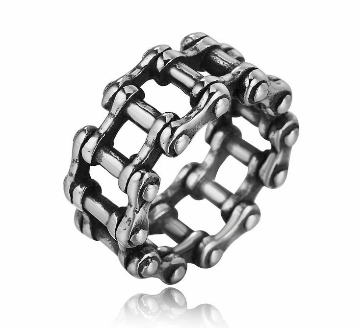 Stainless Steel Chain Link Biker Ring – Punk Rock Motorcycle Jewelry for Men | Sizes 8–13