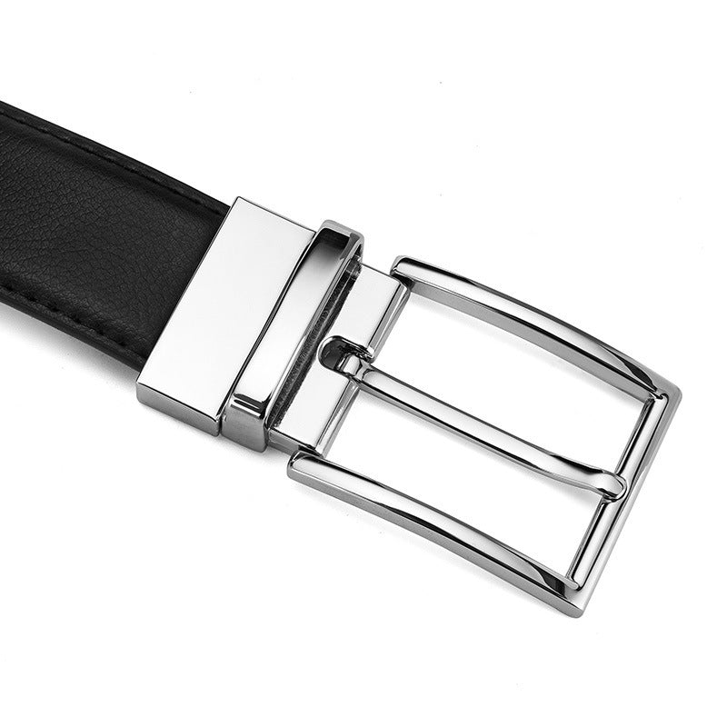 Men’s Genuine Leather Belt – Rotating Pin Buckle with Electroplated Embossed Finish