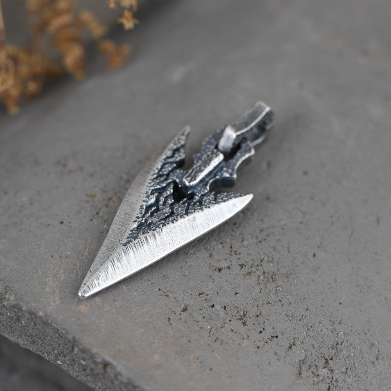 Men’s Vintage Silver Weapon Pendant Necklace – Geometric Electroplated Chain with Stone Accent
