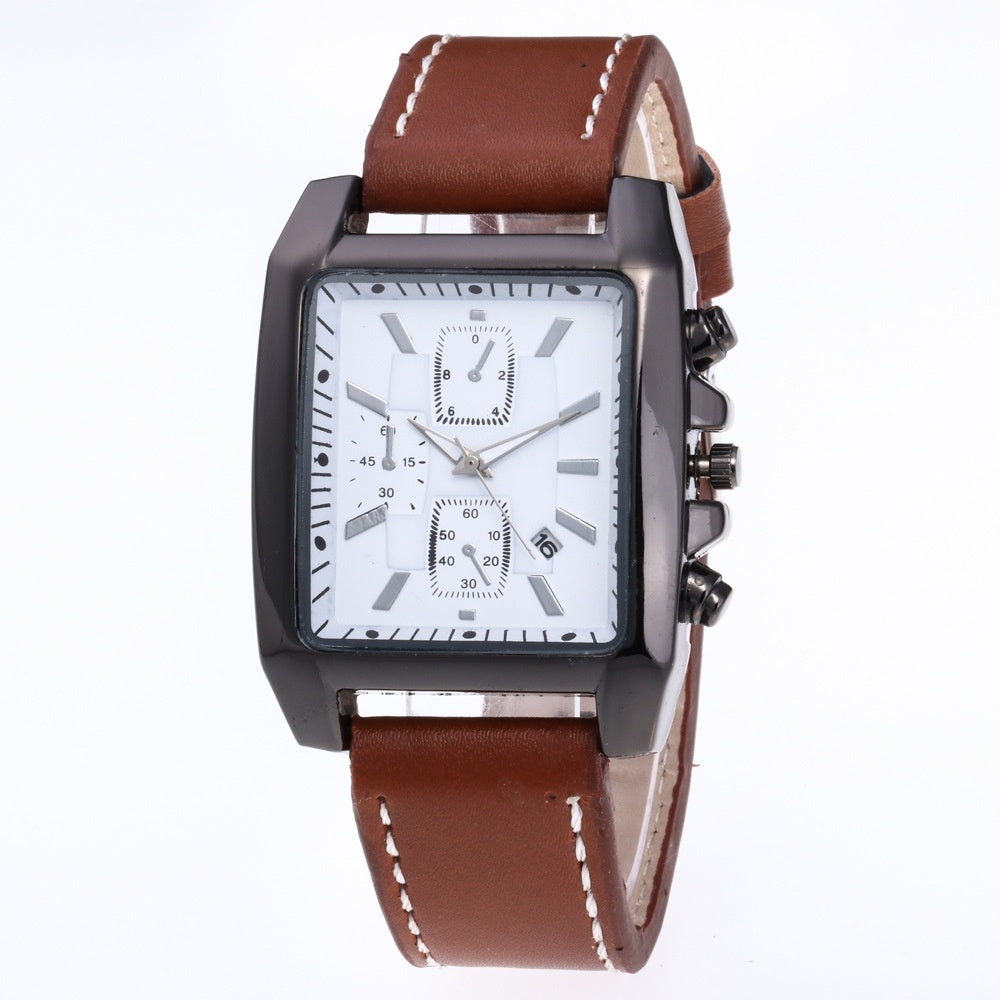 Men’s Quartz Leather Watch – Casual Analog Wristwatch with Metal Case