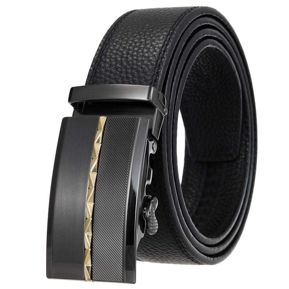 Men’s Automatic Buckle Belt – Split Leather Business Belt with Alloy Buckle (110–130 cm)