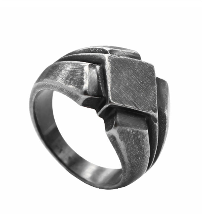 Men’s Fashion Casual Vintage Punk Finger Ring – Geometric Alloy Band in Black or Silver