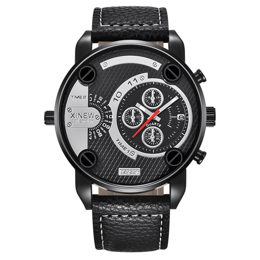 Men’s Big Fashion Leather Wristwatch – Date Function & Stylish Design