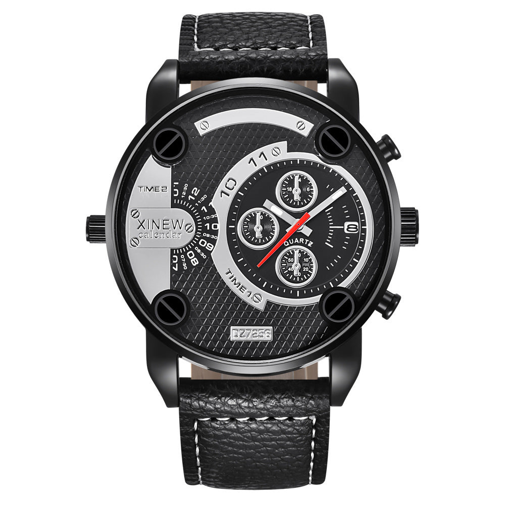 Men’s Big Fashion Leather Wristwatch – Date Function & Stylish Design