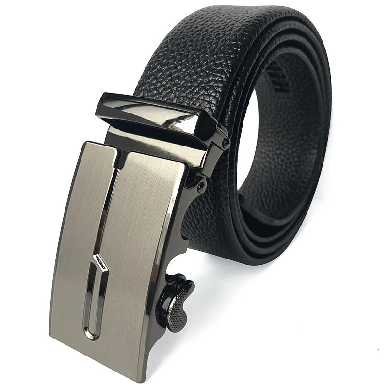 Men’s Microfiber Leather Belt – Scratch-Resistant, Lychee Pattern with Automatic Buckle