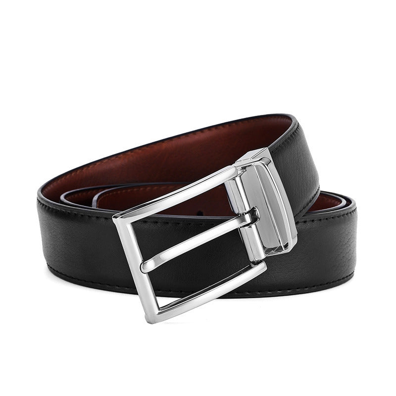 Men’s Genuine Leather Belt – Rotating Pin Buckle with Electroplated Embossed Finish