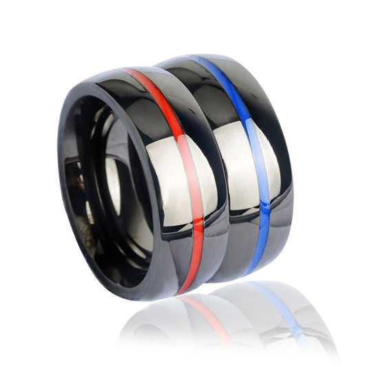 Men's Firefighter Ring – Stainless Steel Thin Blue Line Ring for First Responders