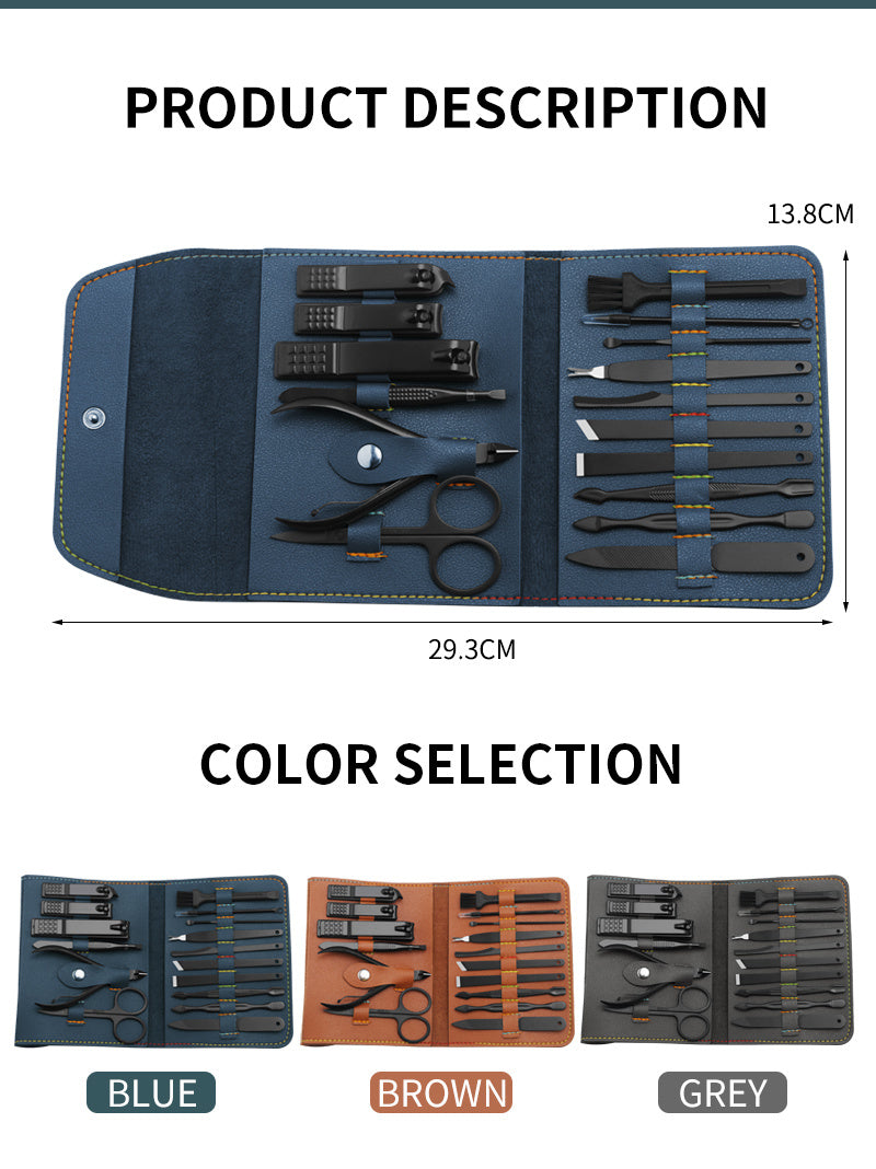 16-Piece Professional Manicure & Pedicure Grooming Kit with PU Leather Case