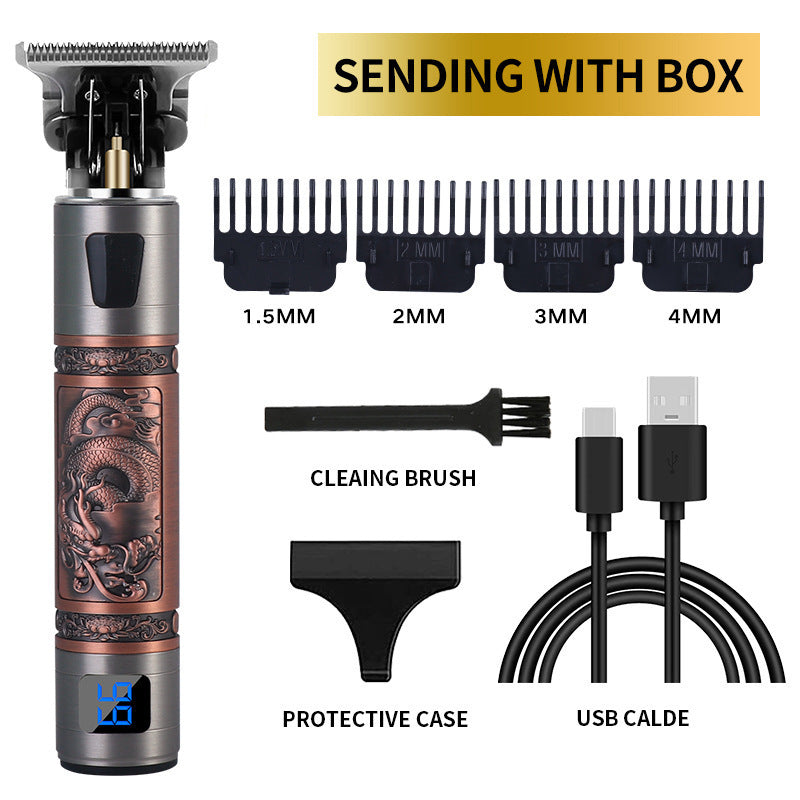 USB Electric Hair Clippers – Rechargeable Titanium Shaver & Beard Trimmer with LCD Display Options