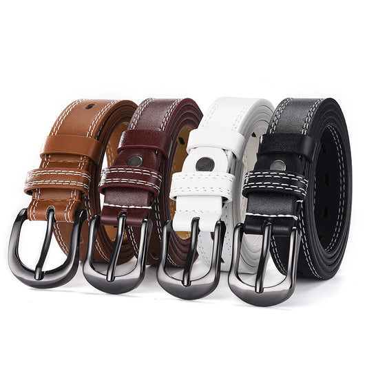 Unisex Hollow Out Thin PU Belt – Two-Line Korean Style All-Match Fashion Belt for Jeans