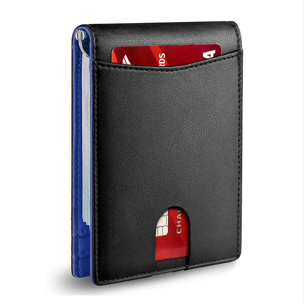 Men’s Anti‑Theft RFID Blocking US Dollar Clip Leather Card Holder – Carbon Fiber Black