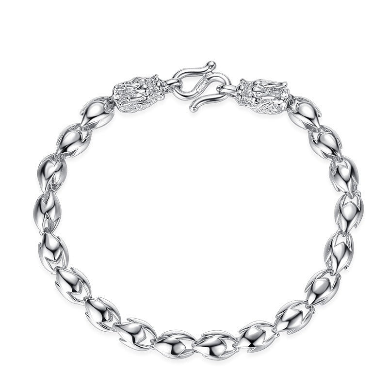 Men's Fashion Silver Dragon Head Bracelet – 20CM Electroplated Stainless Steel Viking Style Jewelry