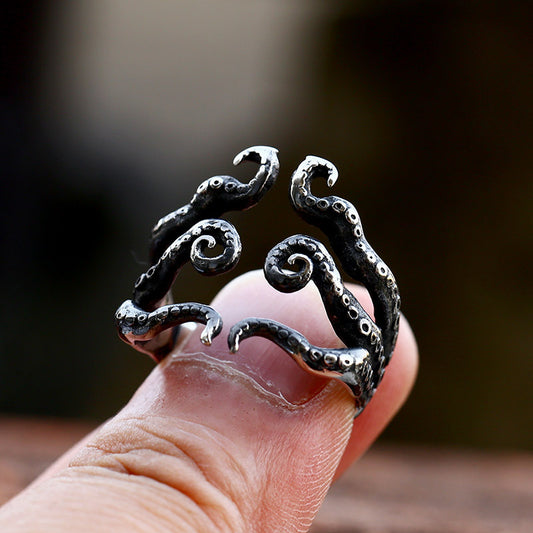 Men’s Fashion Personalized Squid Whiskers Stainless Steel Ring – Bold Nautical-Inspired Statement