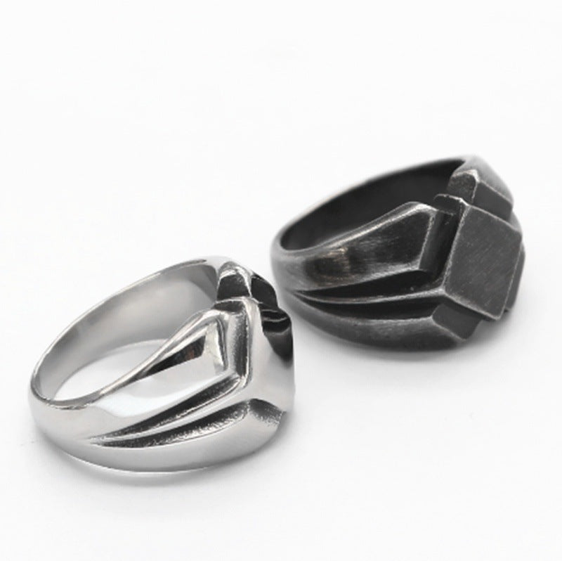 Men’s Fashion Casual Vintage Punk Finger Ring – Geometric Alloy Band in Black or Silver