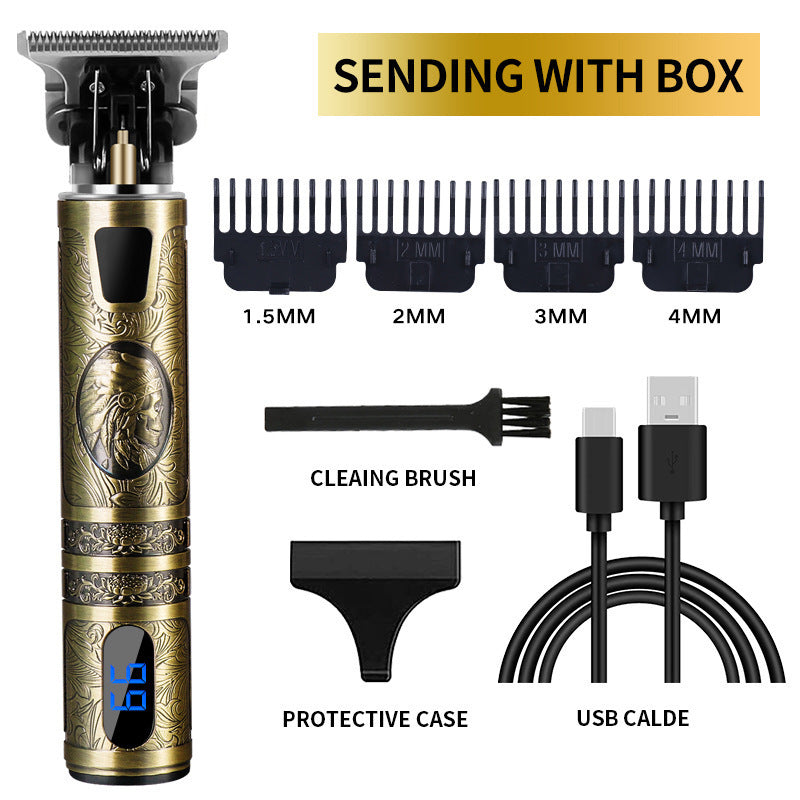 USB Electric Hair Clippers – Rechargeable Titanium Shaver & Beard Trimmer with LCD Display Options