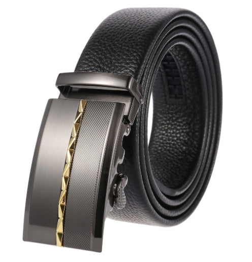 Men’s Automatic Buckle Belt – Split Leather Business Belt with Alloy Buckle (110–130 cm)