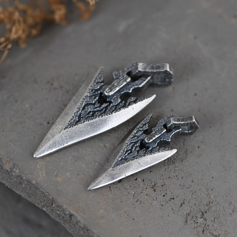 Men’s Vintage Silver Weapon Pendant Necklace – Geometric Electroplated Chain with Stone Accent