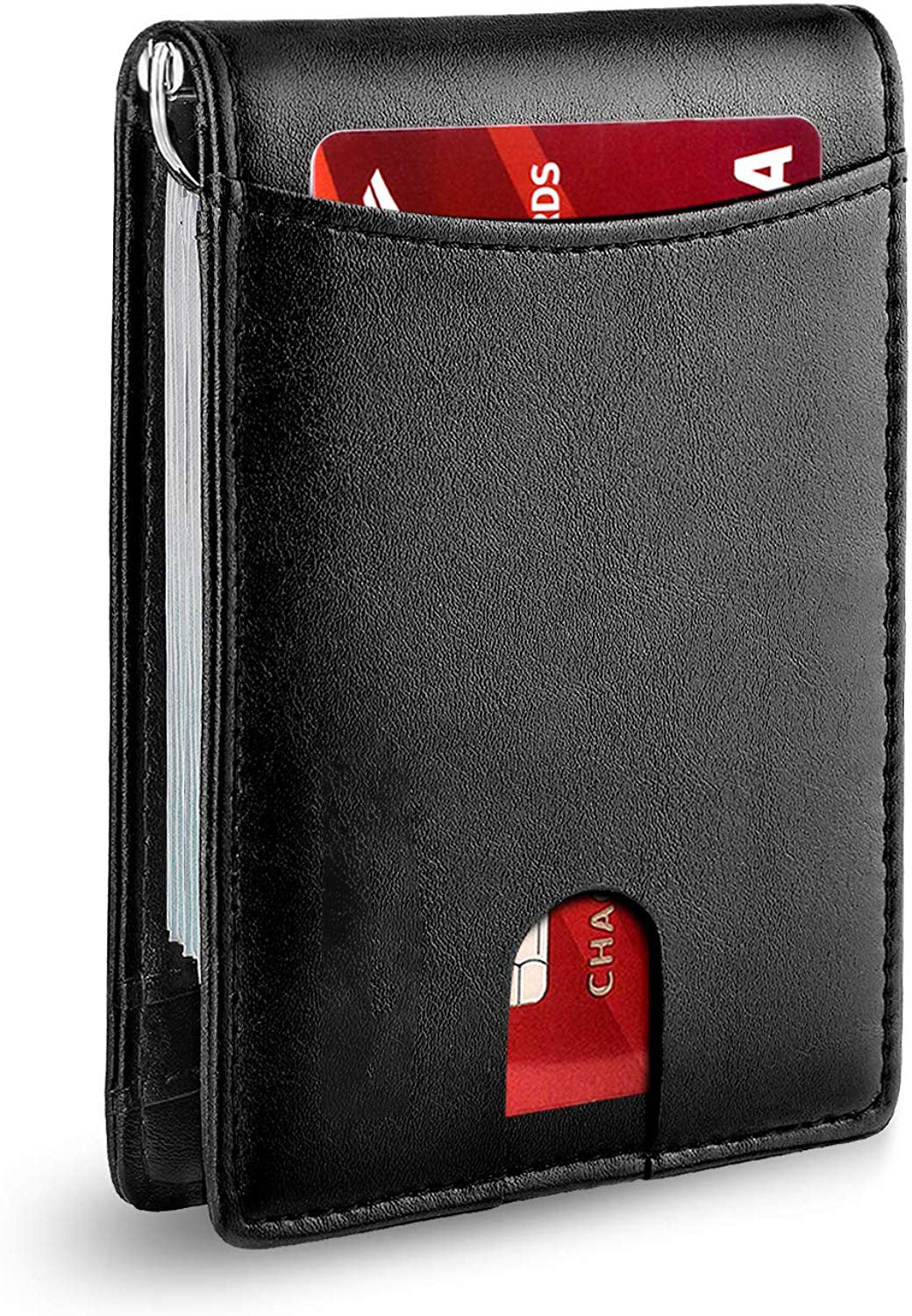 Men’s Anti‑Theft RFID Blocking US Dollar Clip Leather Card Holder – Carbon Fiber Black