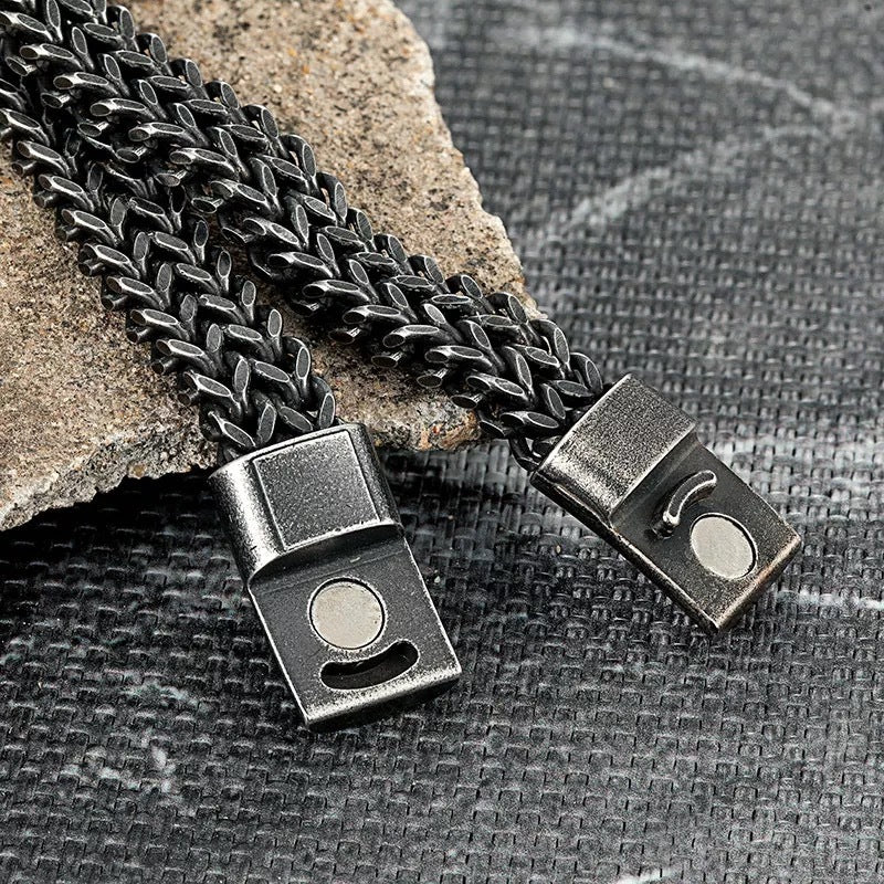 Black Vintage Men's Punk Bracelet – Double Chain Titanium Steel 12MM Wide
