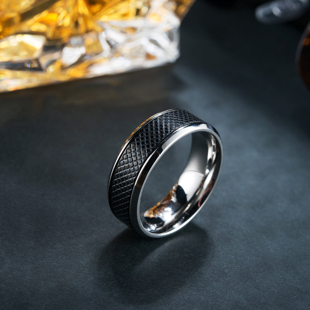Men's Black Titanium Steel Ring – Stylish Geometric Design for Fashion-Forward Look