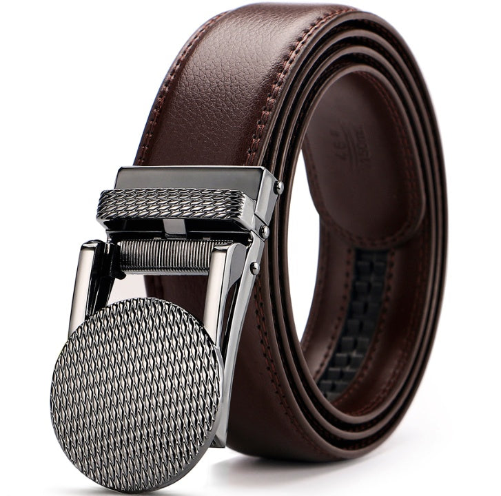 Men’s Adjustable Holeless Leather Belt – Patent Cowhide with Automatic Buckle