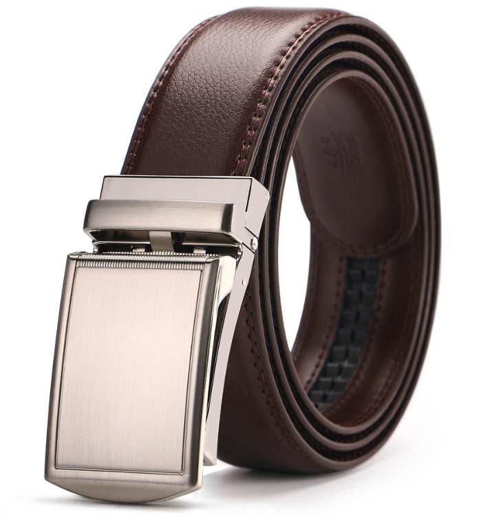 Men’s Adjustable Holeless Leather Belt – Patent Cowhide with Automatic Buckle