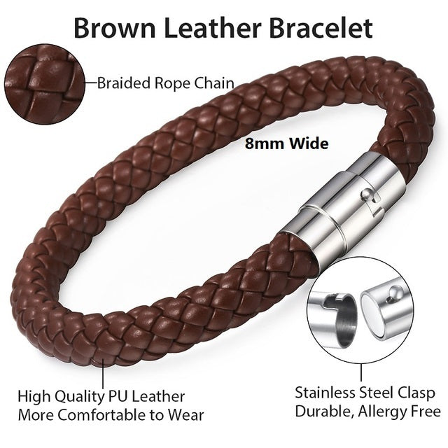 Men’s & Women’s Leather Braided Bracelet – Handwoven Street Style in Black or Brown