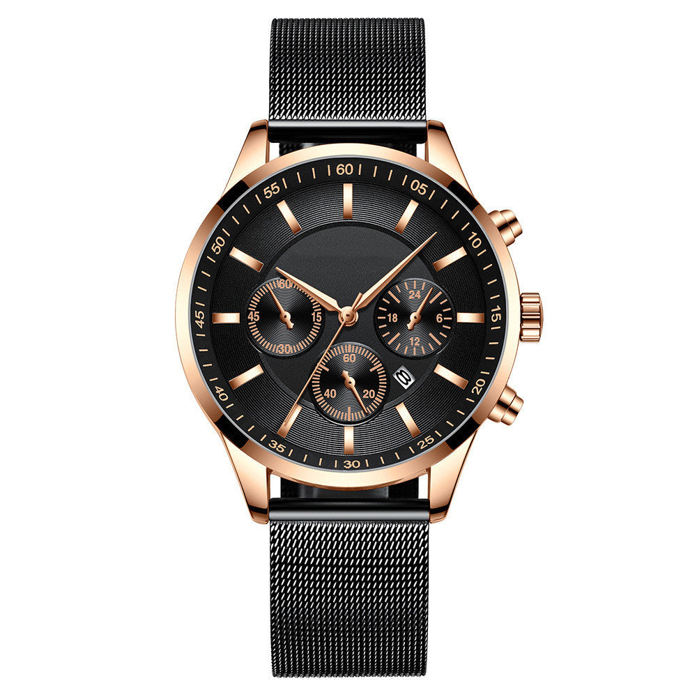 Men’s Waterproof Mesh Strap Quartz Watch – Casual Fashion Calendar Watch with Mineral Glass Lens